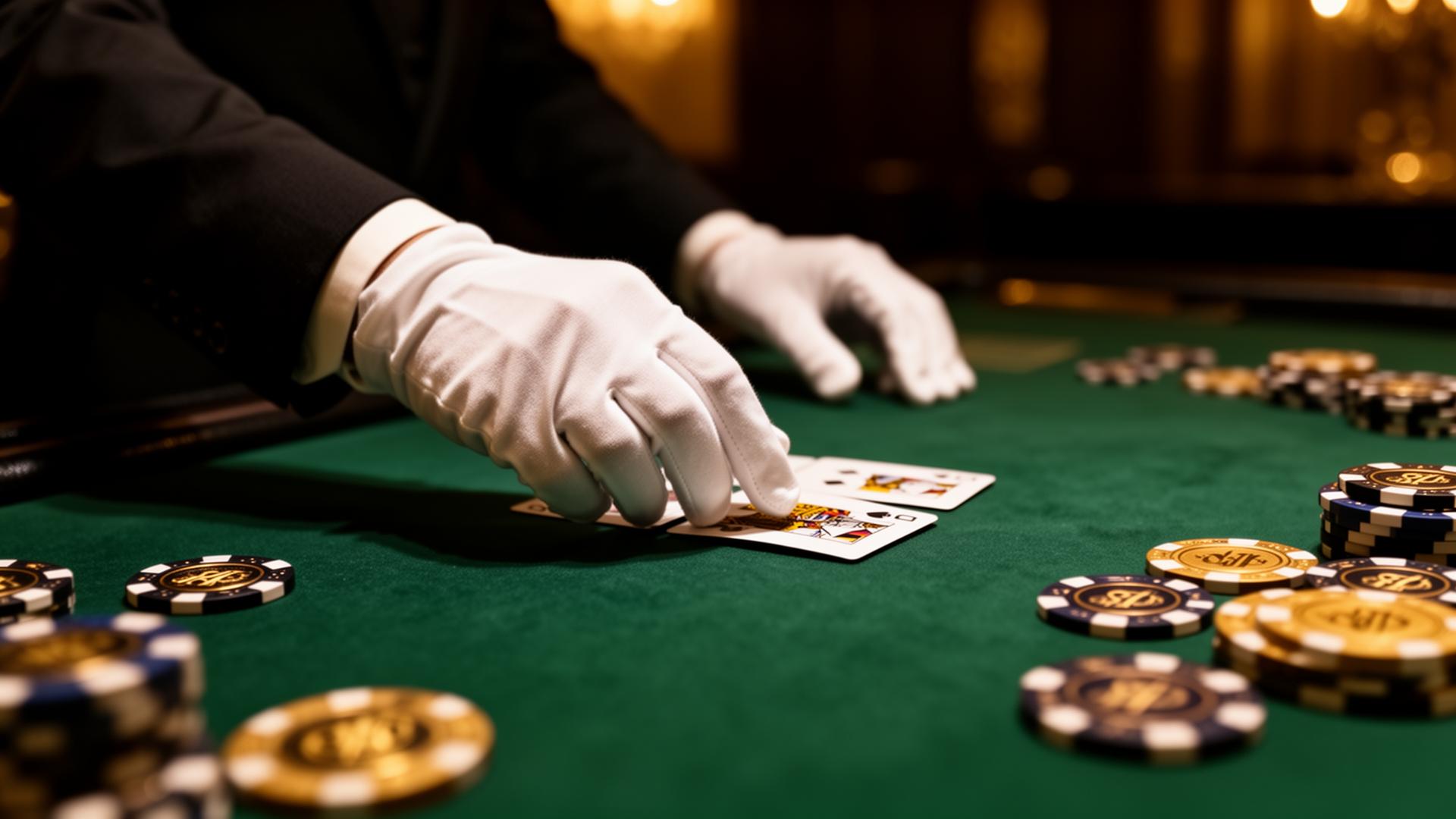 Profesjonalny dealer przy stole kasyno podczas eventu